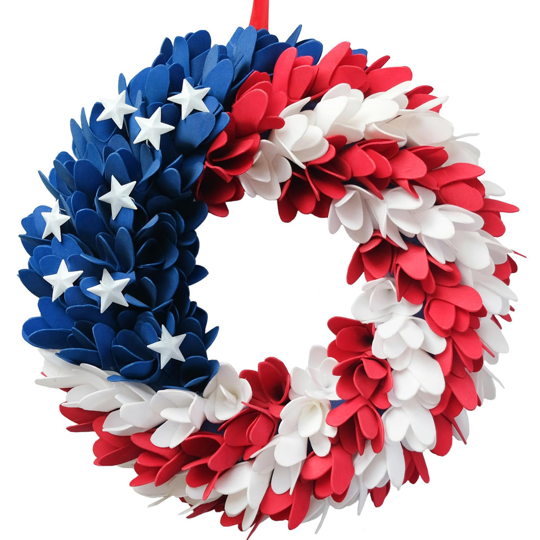 13 Inch Patriotic Red White Blue Forsythia Flower Wreath for Front Door Forth of July American Flag Color Soft Touch Floral Wreath for Indoor and Outdoor July 4th Independence Day Wreath