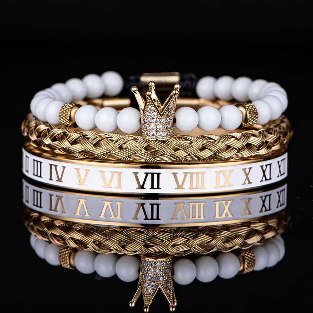 Stainless Steel Bracelet with Roman Numerals Crown